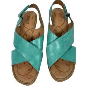 BORN Teal Leather 3 inch Cork Wedges Size: 9